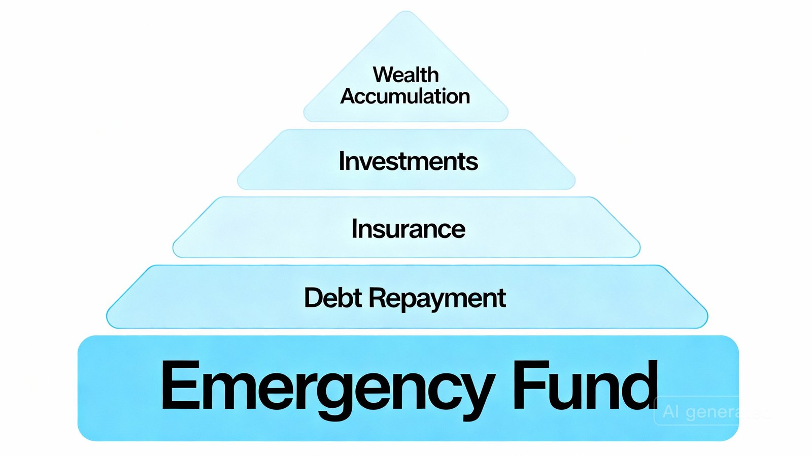Financial security pyramid with emergency fund as foundation