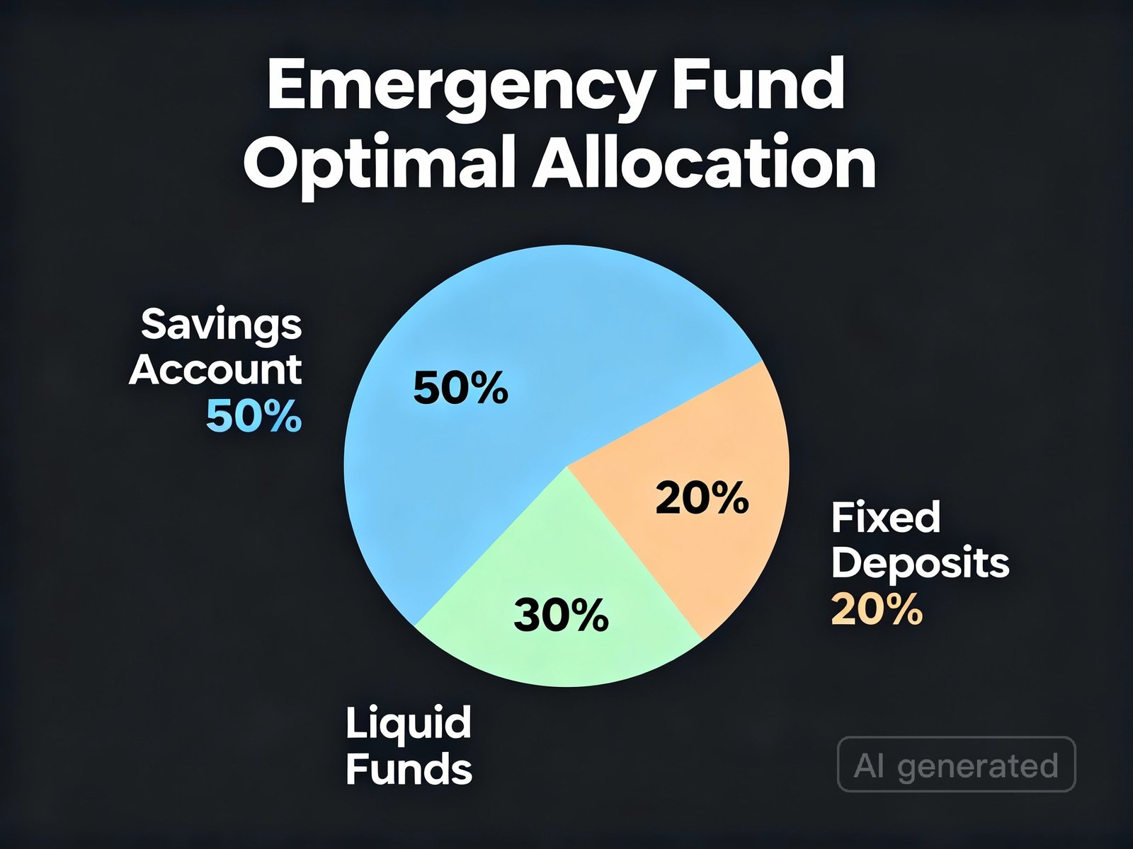 Optimal emergency fund allocation: 30% savings, 40% liquid funds, 30% fixed deposits